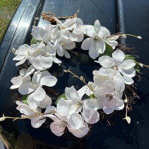 White Magnolia Floral Wreath with Green Accents